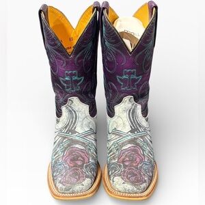 Tin Haul Sure Shot Guns & Roses Square Toe Western Boots Size 8 1/2